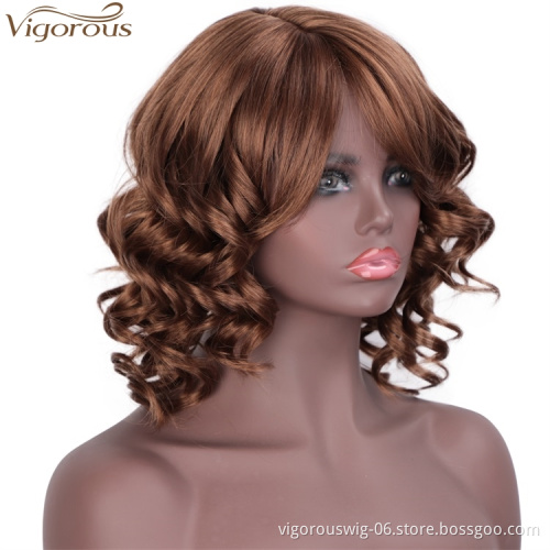 Vigorous Afro Kinky Curly Wigs For Black Women Synthetic African Fluffy Hair Light Auburn Color High Temperature Fiber